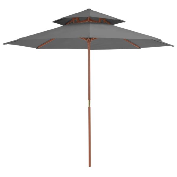 Dobbelt parasol med træstang 270 cm antracitgrå