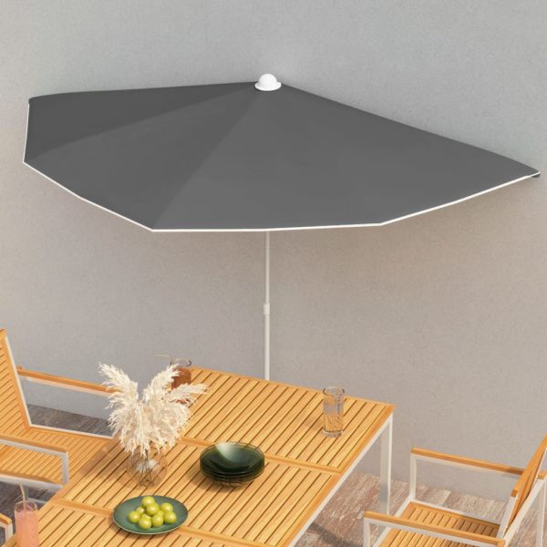 Halv parasol med stang 180x90 cm antracitgrå
