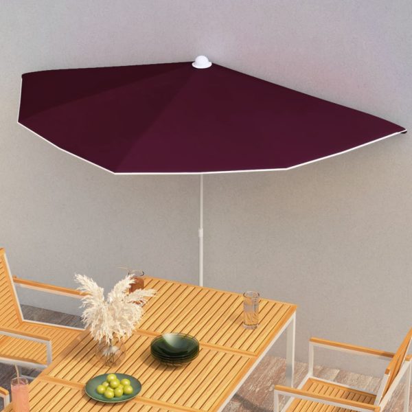 Halv parasol med stang 180x90 cm bordeaux