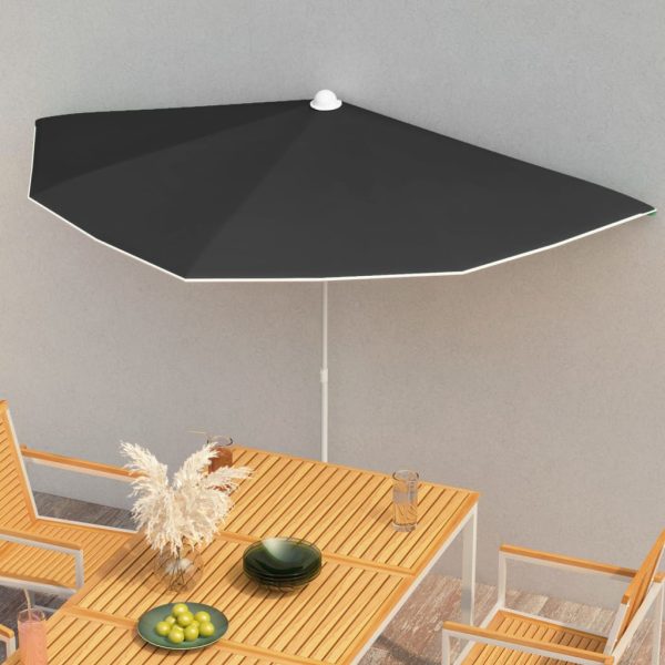Halv parasol med stang 180x90 cm sort