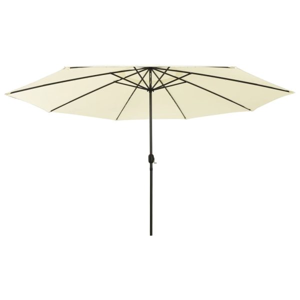 Parasol m. LED-lys + metalstang 400 cm sandfarvet