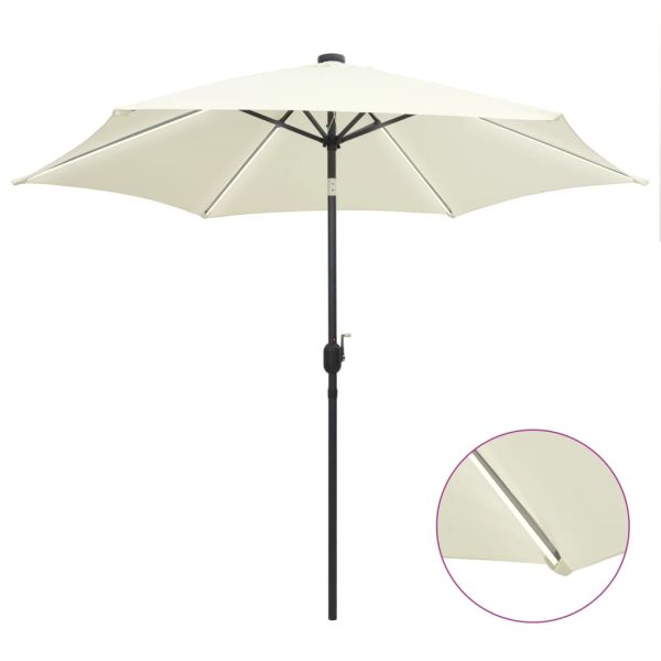 Parasol med LED-lys og aluminiumsstang 300 cm sandfarvet