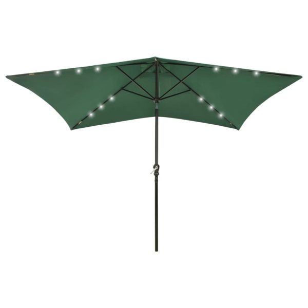 Parasol med stålstang og LED-lys 2x3 m grøn