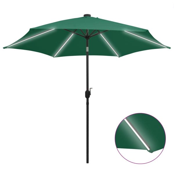 Udendørs parasol med LED-lys og aluminiumsstang 300 cm grøn