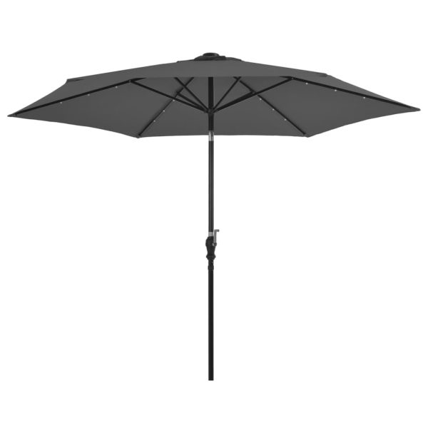 Udendørs parasol med LED-lys og stålstang 300 cm antracitgrå