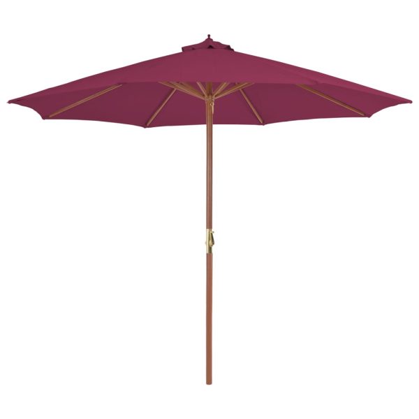 Udendørs parasol med træstang 300 cm bordeauxrød