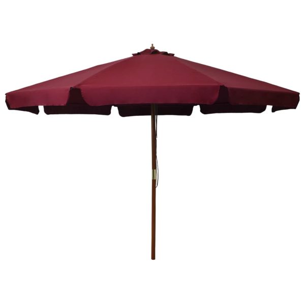 Udendørs parasol med træstang 330 cm bordeauxfarvet