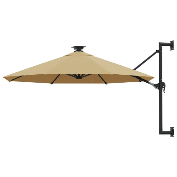 Væghængt parasol med LED metalstang 300 cm gråbrun