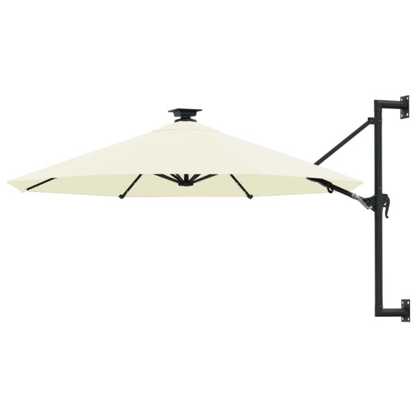 Væghængt parasol med LED metalstang 300 cm sandfarvet