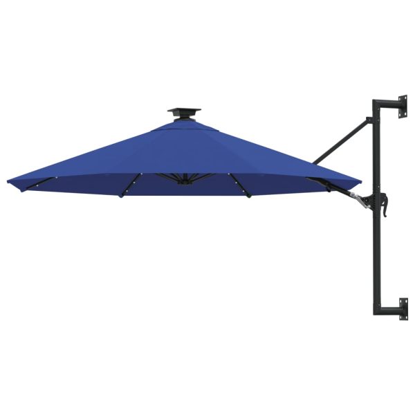 Væghængt parasol med LED og metalstang 300 cm blå