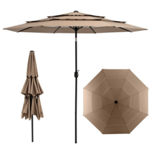 Parasol med kip i stål og polyester Ø306 cm - Brun
