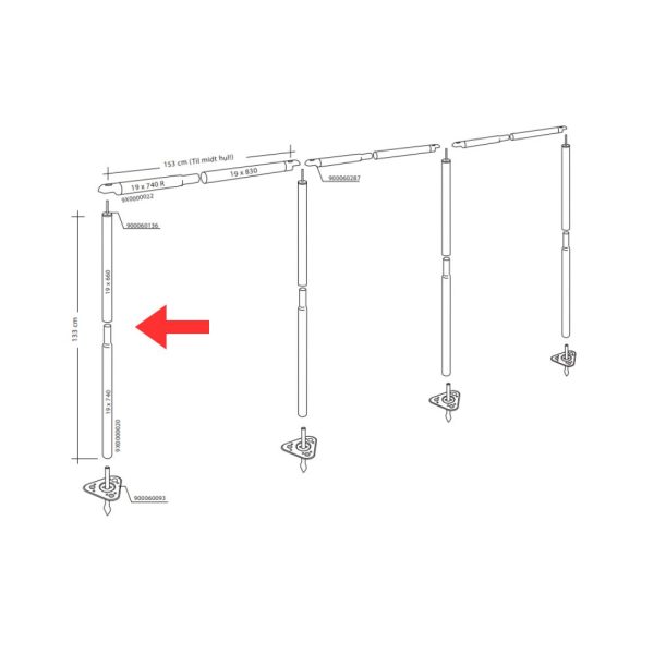 Læsejl ben i Zinox til 3 sidet 130 cm