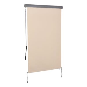 Lodret markise, balkonmarkise, lodret markise, læhegn, rullegardin på siden, privatlivsskærm med håndsving, polyesterstof + aluminium, cremehvid, 200 x 120 cm