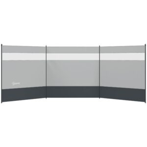 Vindskærm med vindue og bærepose, stålstænger, 440x140 cm, grå