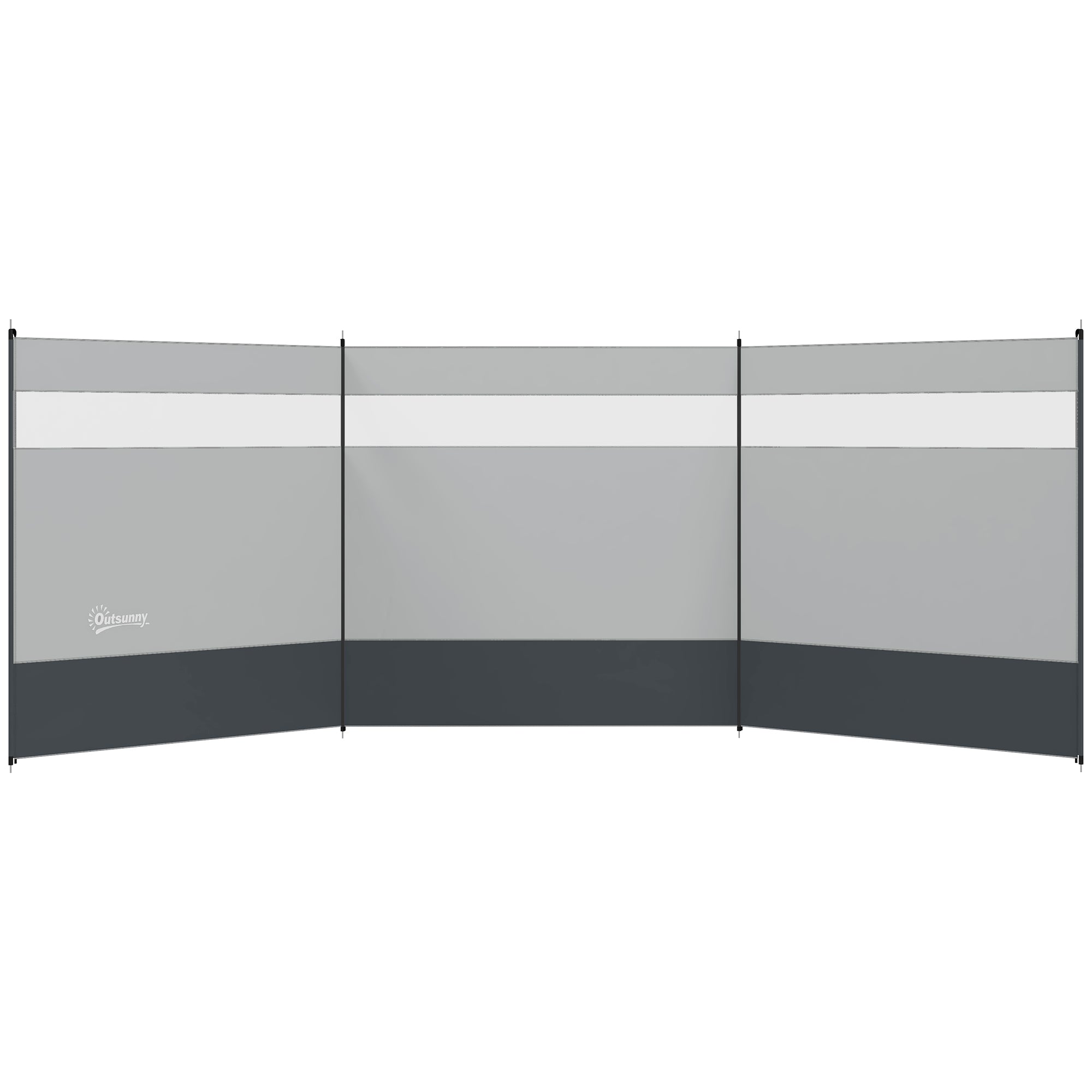 Vindskærm med vindue og bærepose, stålstænger, 440x140 cm, grå
