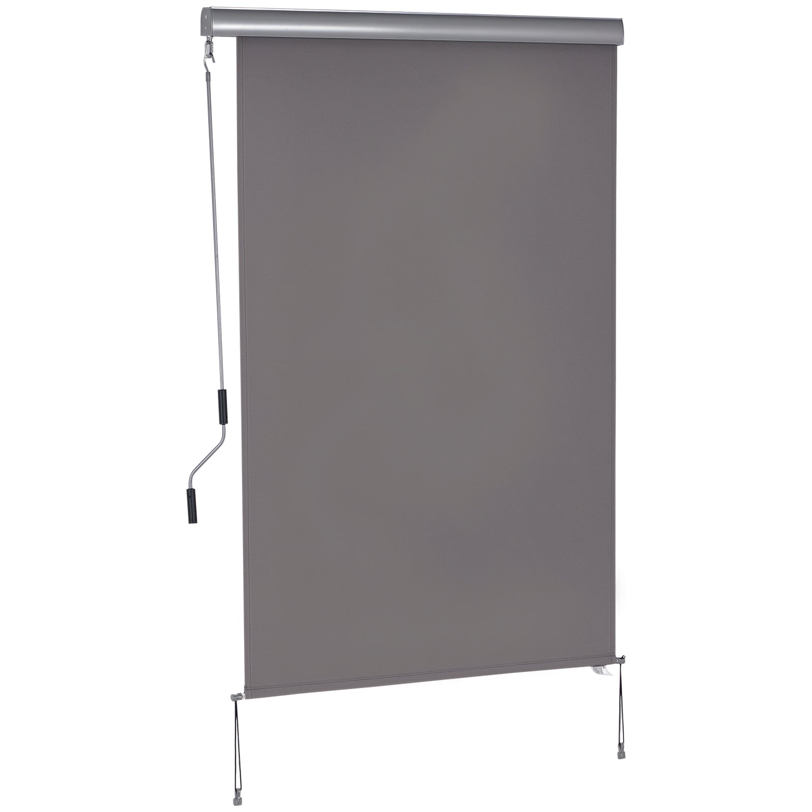 Lodret markise, balkonmarkise, lodret markise, læhegn, rullegardin til siden, privatlivsskærm med håndsving, polyesterstof + aluminium, grå, 200 x 120 cm